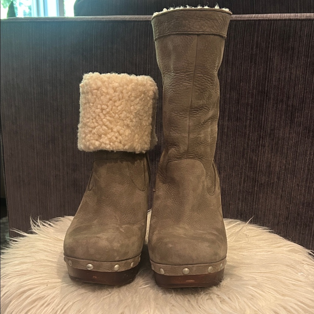 UGG gray Heeled Boots with Shearling Cuff barely worn